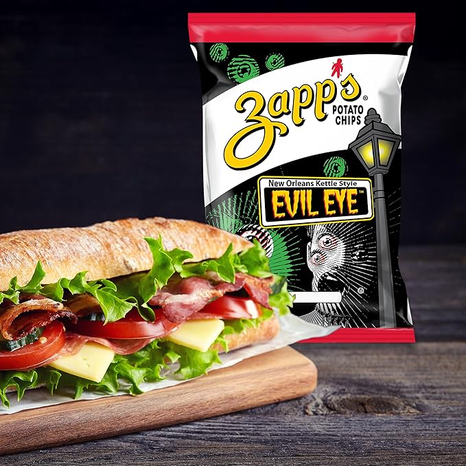 Zapp’s New Orleans Kettle-Style Potato Chips Evil Eye Flavor (2 oz Bags, 25 Count) – Crunchy Chips with a Spicy Kick – Perfect On-The-Go, Gluten Free Snack
