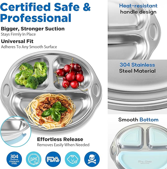 Stainless Steel Baby Suction Plates: Divided Plates for Babies & Toddlers, BPA-Free, Dishwasher Safe, Orange