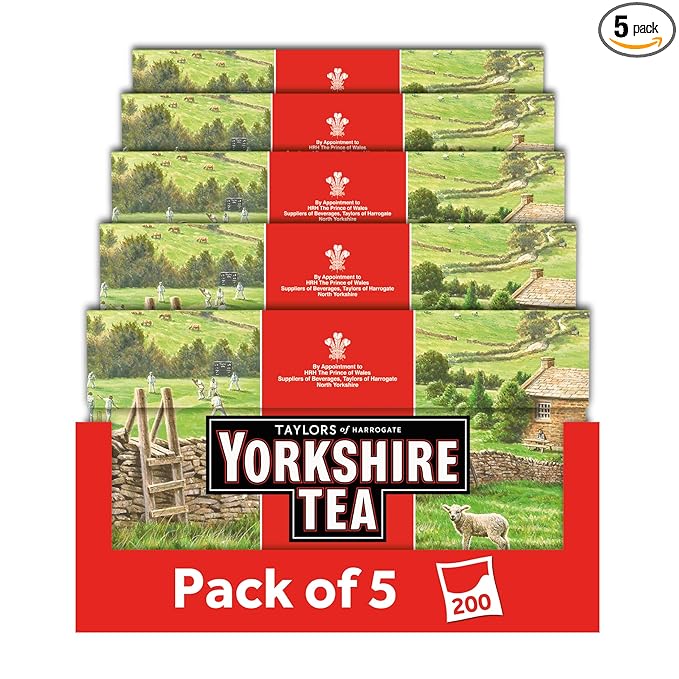Yorkshire Tea, Red, Black Tea, Pillow Tea Bags, 40 Count (Pack of 5), Refreshing, Satisfying, and Strong, Classic British Breakfast Blend, Caffeinated, Enjoy Hot or Iced, 200 Teabags Total