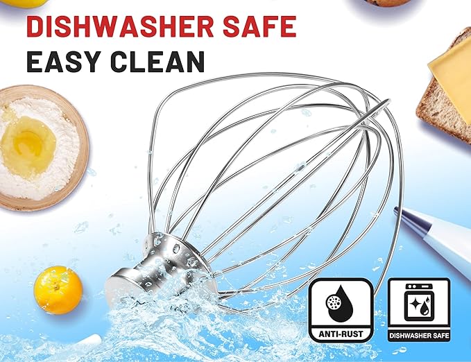 Stainless Steel Whisk Attachment Fits KitchenAid, 6 Wire Whip for 4.5 5 Quart KitchenAid Tilt-Head Stand Mixer，K45WW Kitchen Aid Accessories and Attachments Replacement Parts, Dishwasher Safe