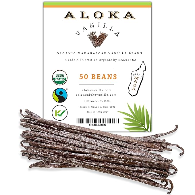 50 Count Organic Madagascar Vanilla Beans – Grade A Bourbon Pods | Gourmet Whole Vanilla Beans for Baking, Cooking, Extract Making | Rich Aroma, Premium Flavor, Non-GMO, Vegan