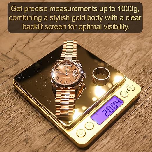 Street Kingz Gold Digital Jewelry Scale - High Precision 1000g Capacity Portable Food Scale with Multi- Unit Conversion & Piece Counting - Mini Scale Includes 2 Weighing Bowls