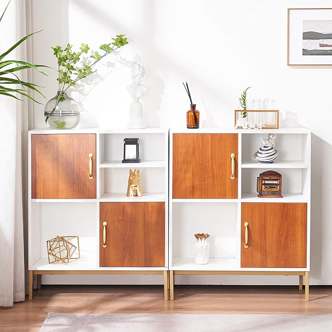 ivinta Buffet Cabinet with Storage, Rustic Wood Sideboard with Storage Shelves and Doors, Coffee Bar Cabinet for Kitchen, Living Room, Hallway, 1020 (Cherry Brown)