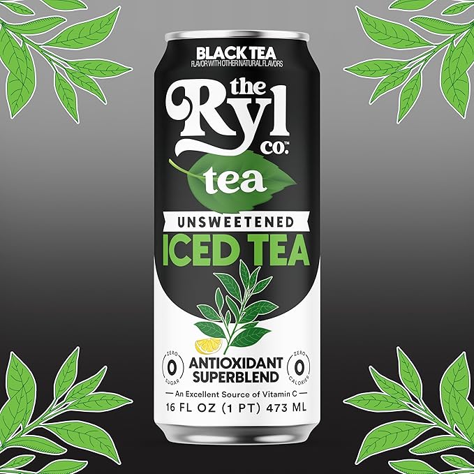 Ryl Iced Tea, Unsweetened Black Tea, Antioxidant Superblend, Zero Sugar, Zero Carb, Zero Calorie Iced Tea, 16.0 Fl Oz (12-Pack)
