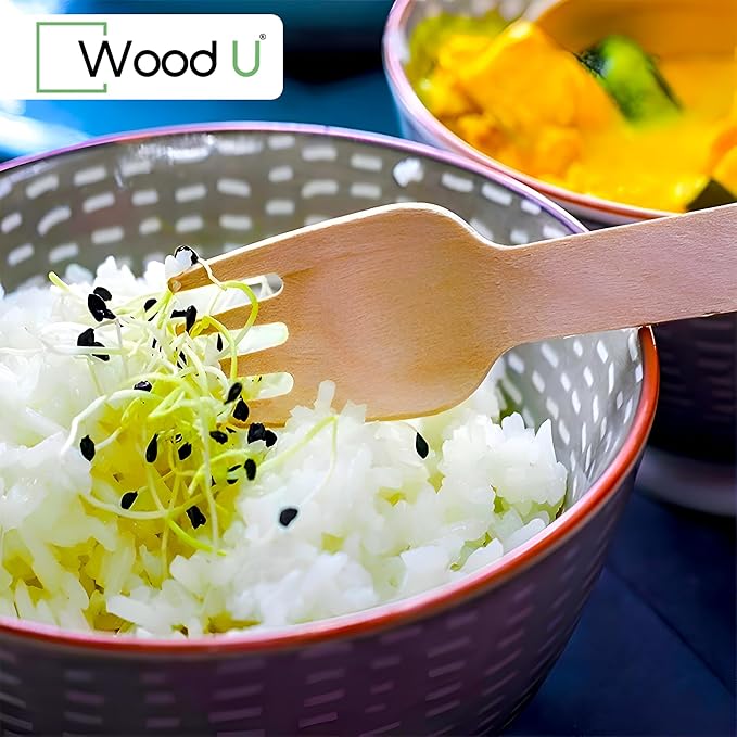 Mini wooden spork disposable Perfect for Dessert, Appetizers, Cocktails, Eco-Friendly spork wood for sample & tasting, Biodegradable & compostable | 100% All-Natural - Pack of 100-4” by WoodU