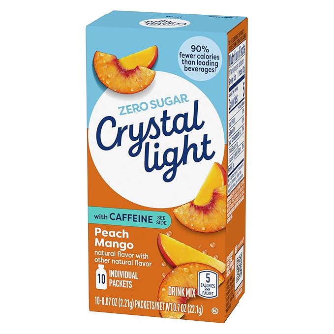 Crystal Light On The Go Peach Mango With Caffeine Drink Mix, 10-Packet Box (Pack of 7)