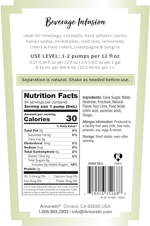 Amoretti - Moscow Mule Beverage Infusion, 94 Servings Per Bottle (750 ml) - Drink Mix & Water Enhancer with Pump for Flavoring Cocktails, Waters, Teas, and other Beverages, Preservative Free