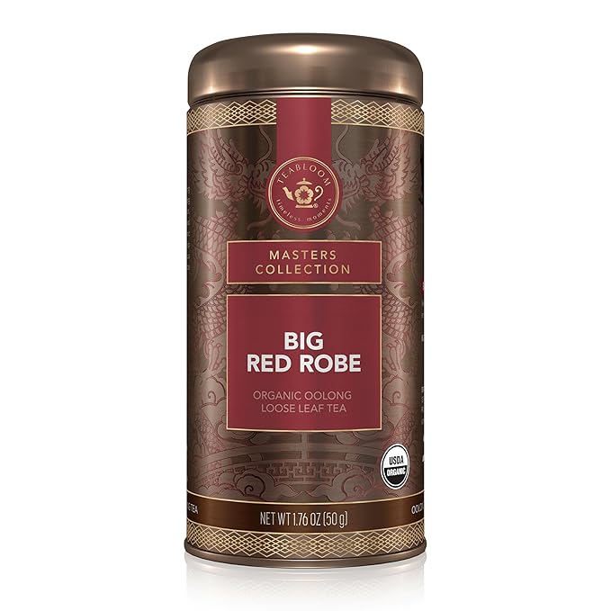 Teabloom USDA Organic Big Red Robe Oolong Loose Leaf Tea, Full-bodied Velvety Smooth Texture with Floral and Fruity Notes, 1.76 oz/50 g Canister Makes 35-50 Cups