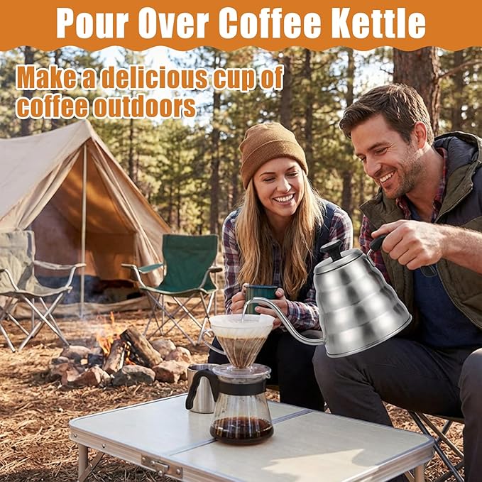 2 Sets Tea Kettle with Thermometer Pot and 2 Pcs Brushes, 40 Fl oz Stainless Steel Gooseneck Pour over Coffee Maker Teapot Pour over Coffee Kettle, 1200ml for Home Kitchen Camping