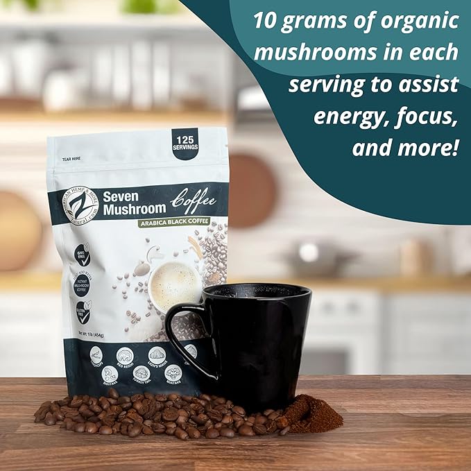 Zatural Mushroom Coffee, 125 Servings Instant Natural Black Blend with Lion's Mane, Chaga, Cordyceps, Turkey Tail, Shiitake, Reishi, 1 Pound