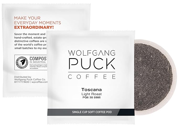 Wolfgang Puck Coffee, Toscana, 9.5 Gram Soft Pods, 18 Count (Pack of 6)