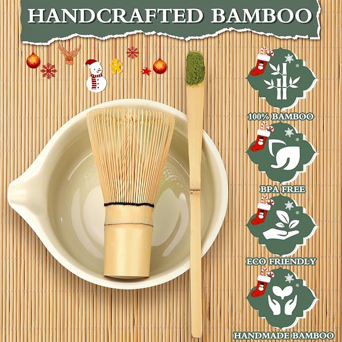 Matcha Whisk Set with Bamboo Whisk Matcha Whisk Holder Bamboo Scoop and Tea Spoon 4 Pcs Matcha Making Kit Japanese Tea Tools For Christmas Gift