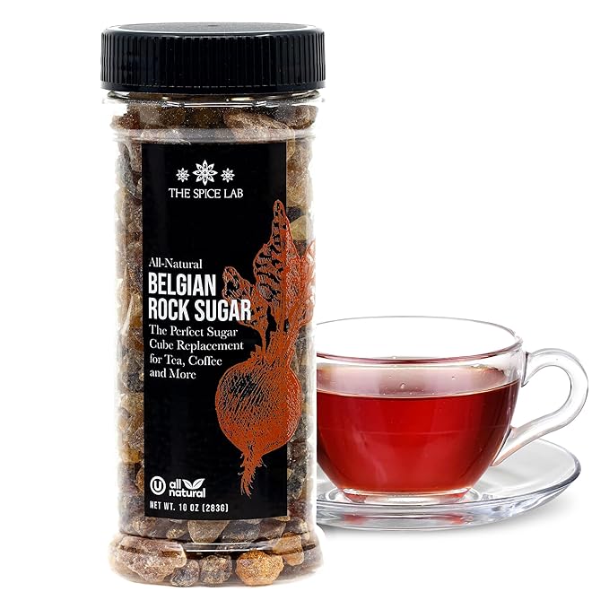 The Spice Lab Belgian Rock Sugar – Beet Sugar Crystals – Amber Sweetener For Tea & Coffee – Teavana - (10 Oz) - Natural Coarse Brown Sugar Alternative