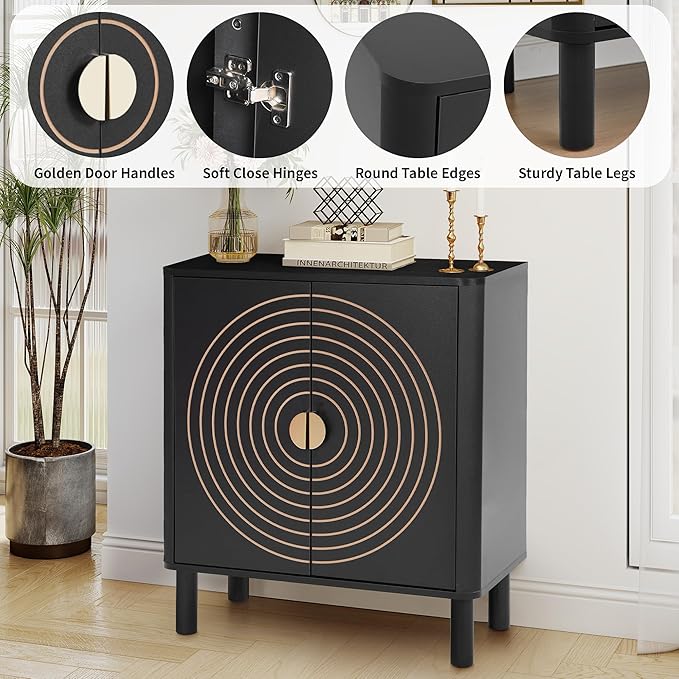 Sideboard Buffet Cabinet, Kitchen Sideboard Cabinet with 2 Doors and Adjustable Shelf, Wood Coffee Bar Console Table for Living Room, Dining Room, Hallway (Black)