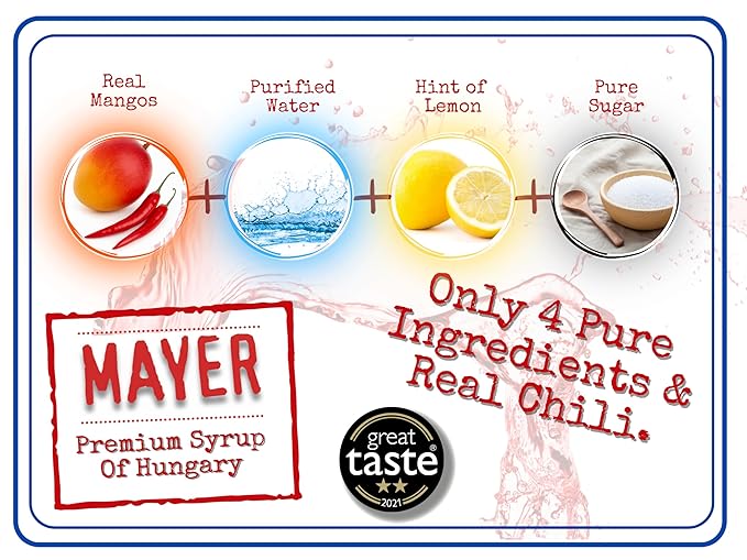 Mayer Premium Chili Mango Syrup – Award-Winning Organic Fruit Syrup, Crafted with 100% Real Fruits, All Natural, Vegan, Gluten-Free – Ideal for Cocktails, Coffee, Desserts, Cocktails (16.9 oz)