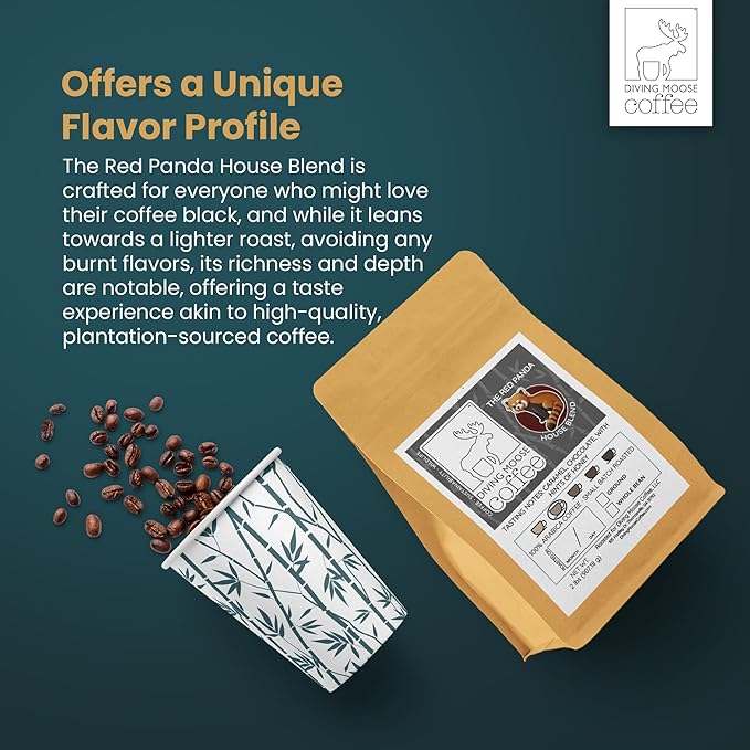 Diving Moose Coffee - The Red Panda House Blend Medium Light Roast (32oz / 2 LB) - Chocolate Caramel Honey Specialty Grade Small-Batch Roasted to Order Smooth Not Bitter