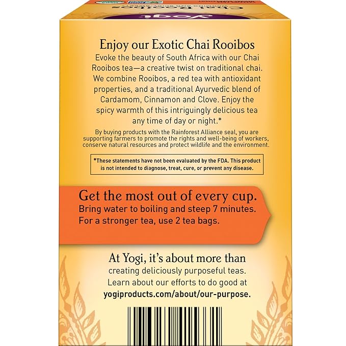 Yogi Tea Chai Rooibos Tea - 16 Tea Bags per Pack (4 Packs) - Spiced Organic Rooibos Tea - Provides Antioxidants - Caffeine-Free - Includes Cardamom, Cinnamon, Ginger & Clove