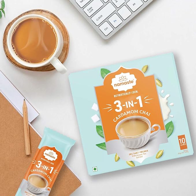 Namaste Chai Instant Tea Premix, Cardamom Chai | Value Pack | Assam Tea | Ready Mix (22g x 10 Sachets, Powder)