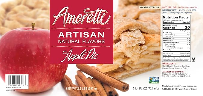 Amoretti - Natural Apple Pie Artisan Flavor Paste, 2.2 lbs, Perfect For Ice Cream, Beverages, Cakes, and more, Preservative Free, Vegan, Gluten Free, No Artificial Sweeteners, Highly Concentrated