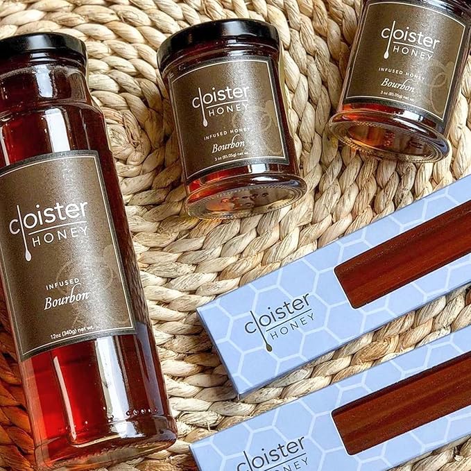Cloister Honey Infused Honey - Bourbon (12 oz) | Hand Crafted | Raw Artisan Honey | 100% Pure, Raw & Unfiltered | All Natural | Made in USA |