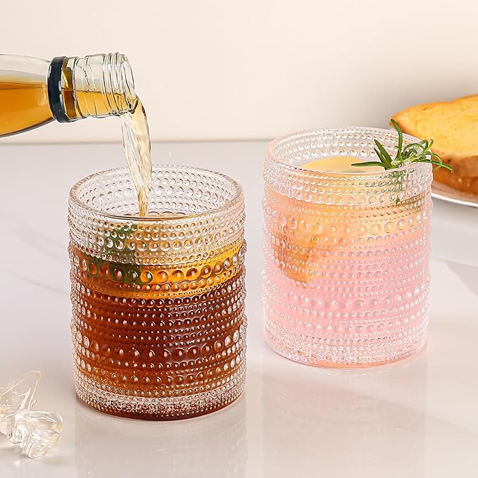 12oz Hobnail Drinking Glasses Set of 6,Clear Vintage Glassware Embossed Water Tumbler,Cocktail Glass Cups for Beer,Whiskey,Juice and Various Mixed Drinks