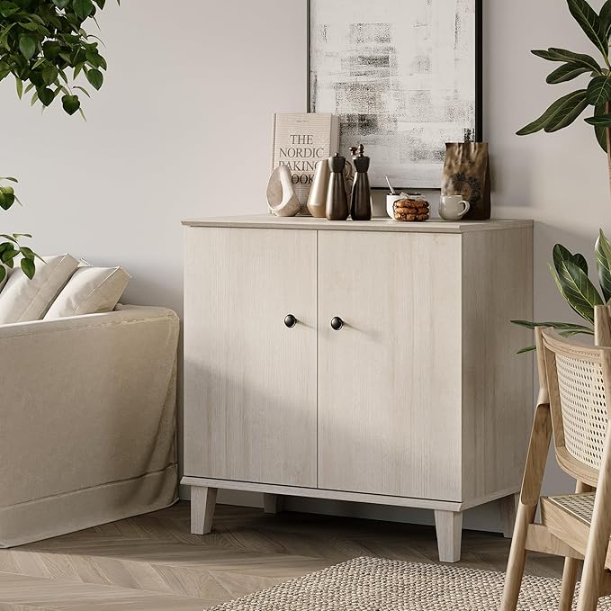 Modern Storage Cabinet Buffet Storage with Wood Legs and Adjustable Shelf for Dinnig Room Living Room Entryway,Light Oak