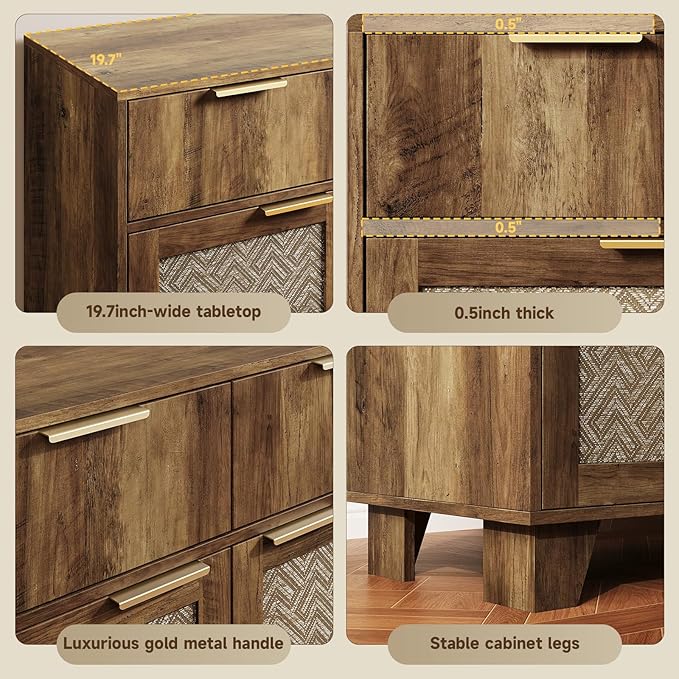 ONBRILL Sideboard Buffet Cabinet with 2 Drawers, Coffee Bar Cabinets with 2 Doors, Boho Farmhouse Accent Credenza Buffet Table Console Cabinet with Adjustable Shelves for Living Room, Entryway, Brown