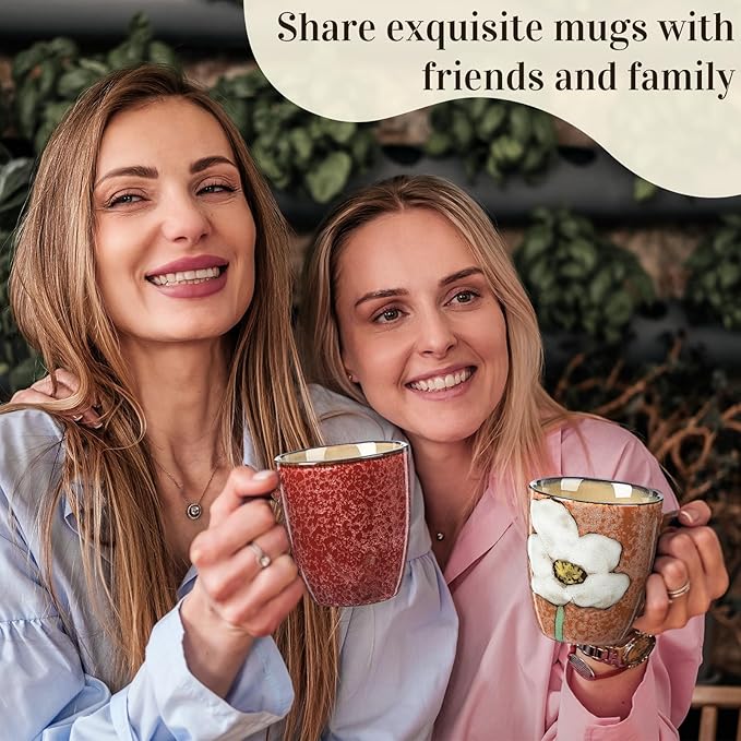 Maxdot 2 Pcs 12oz Ceramic Coffee Mugs Sets Glazing Process Cappuccino Mug Floral Ceramic Tea Cups Christmas Housewarming Idea Gift for Women Porcelain Cup for Coffee, Cocoa, Tea, Latte (Vintage)