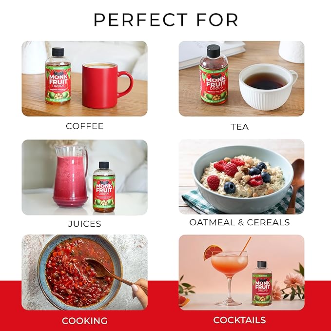 100% Pure Monk Fruit Extract (6 Drops = 1 Tsp of Sugar) Zero Calories, Non-GMO, No Fillers - Liquid Monk Fruit Sweetener No Erythritol by Transparency Foods NEW FORMULA (8oz, 786 servings)