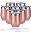 8 Pack 12Oz Stainless Steel Wine Tumblers, Insulated Wine Tumbler, Double Wall Insulated Wine Glass, Stainless Steel Stemless Wine Cups with Lids for Coffee, Wine, Cocktails, Champaign, Rose Gold
