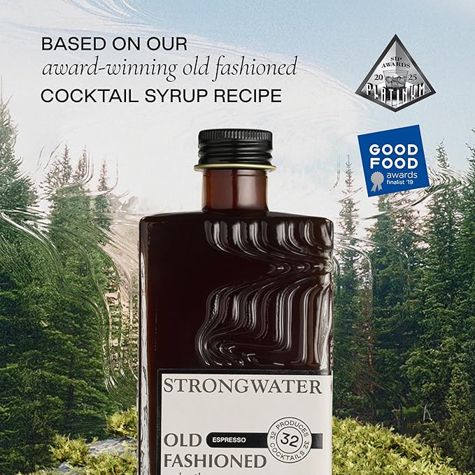 Strongwater Espresso Old Fashioned Craft Cocktail Mixer - Makes 32 Cocktails - Handcrafted Old Fashioned Syrup with Real Coffee, Cinnamon, Sugar & Cherry - Just Mix with Bourbon or Whiskey