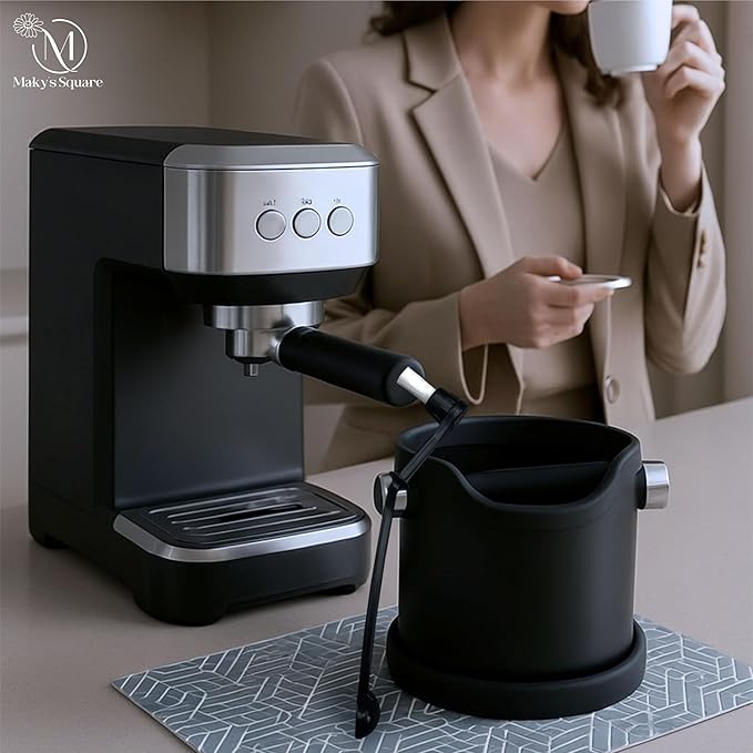 Espresso Knock Box – Coffee Knock Box for Espresso Grounds – Durable Knock Box Espresso with Removable Bar – Coffee Puck Knock Box for Home & Barista Use – Easy Clean Espresso Puck Container,Black,6in