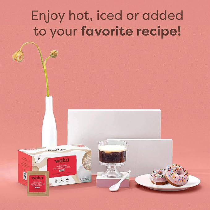 Waka Decaf Premium Instant Coffee — 100% Colombian Arabica Freeze Dried Beans — For Hot or Iced Coffee (Single-Serve, 50 ct)