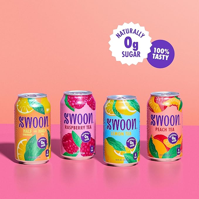Swoon Sugar Free Iced Tea Classics Variety Pack - Zero Sugar Drinks in Lemon, Raspberry, Peach, Half & Half Flavours - Low Carb, Paleo-Friendly, Gluten-Free Keto Iced Tea - 12 fl.oz (Pack of 12)