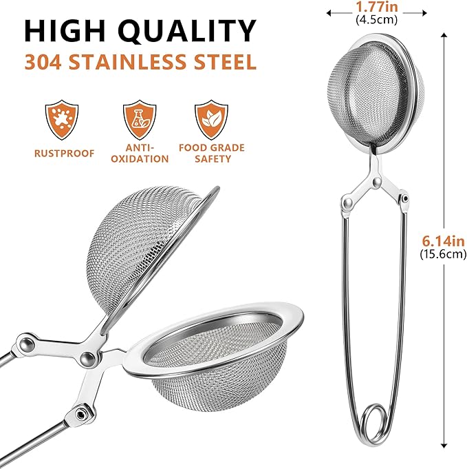 Tea Infuser Set of 3 with Handle – 304 Stainless Steel Tea Ball Strainers for Loose Leaf Tea – Bonus Tea Scoop Clip – Fine Mesh, Rustproof, Easy to Use