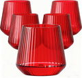 40 Pack Plastic Ribbed Wine Glasses, 14Oz Origami Disposable Wine Glasses Unbreakable Clear Plastic Cocktail Glasses Recyclable Shatterproof Reusable Wine Cups (14oz-red-40pack)