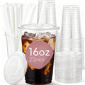 16 oz Clear Plastic Cups with Lids and Straws, 25 Pack Disposable Cold Drink Cups for Iced Coffee, Smoothies, Soda, Juice, Milk Tea, Ideal for Cafes, Parties, and Daily Use