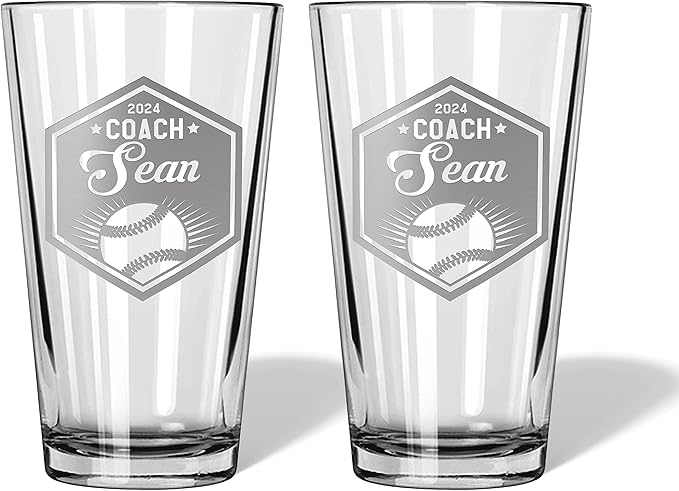 Baseball Coach Beer Glasses - Baseball Coach Gifts Personalized Coach Pint Glass Engraved Coach Award Baseball Beer Glass End of Season Gifts Coach (Baseball, Dbl Pint Gift Box)