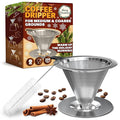Pour Over Coffee Dripper - 3.18x4.48" Stainless Steel Pour Over Coffee Maker with Large Plastic Handle, Wide Secure Base and a Brush for Cleaning - Ensures Well-Balanced and Reach Tea Infuser