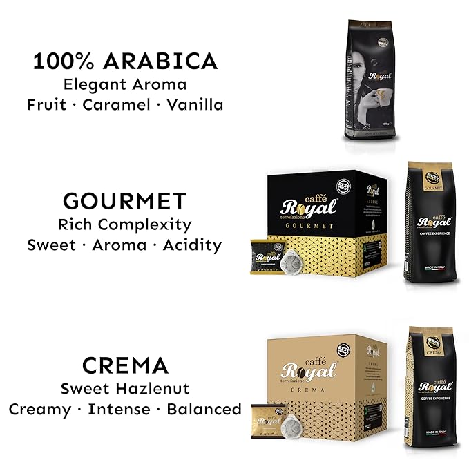 Royal Caffé Italian Coffee Beans – Crema, Medium Dark Roast, 50% Arabica Robusta Blend, Hazelnut Notes, Whole Bean, Freshly Roasted Gourmet Coffee, 2.2 Pounds (1000 Grams), Made in Italy
