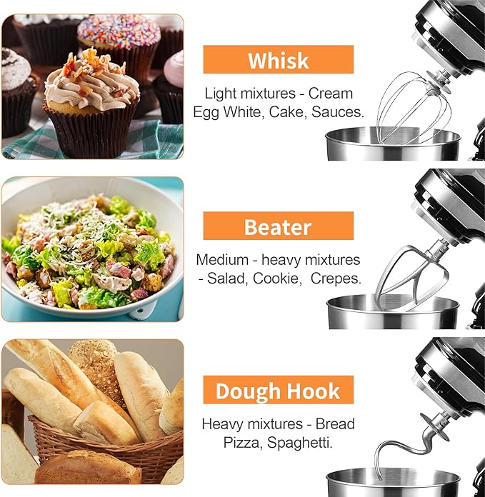 4.8QT Stand Mixer, 12-Speed Electric Kitchen Mixer with Tilt-Head, Stainless Steel Bowl, Egg Whisk, Dough Hook & Beater – Lightweight, Compact for Small Kitchens (Gray)