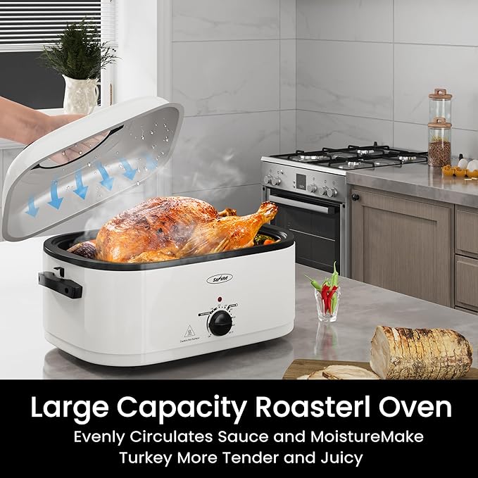 Sunvivi 24 Quart Electric Roaster with Removable Pan, 28 LB Electric Turkey Roaster Oven with Visible & Self-Basting Lid,Large Roaster with Removable Pot and Cool-Touch Handles
