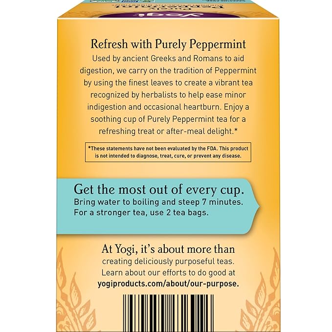 Yogi Tea Purely Peppermint Tea - 16 Tea Bags per Pack (4 Packs) - Caffeine-Free, Organic Peppermint Tea Bags - Offers Digestive Support - Made from Organic Peppermint Leaves