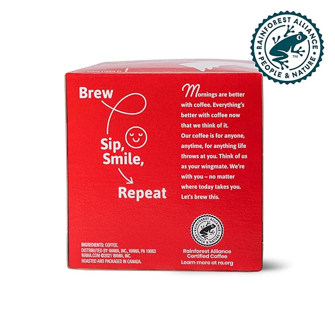 Wawa Mild Roast Single Cup Regular Coffee Pods, 72 Pods, 6 Boxes, Lightly Roasted, Nutty Smooth Balanced Blend, Single Serve, 100% More Responsibly Sourced from Rainforest Alliance Certified Farms