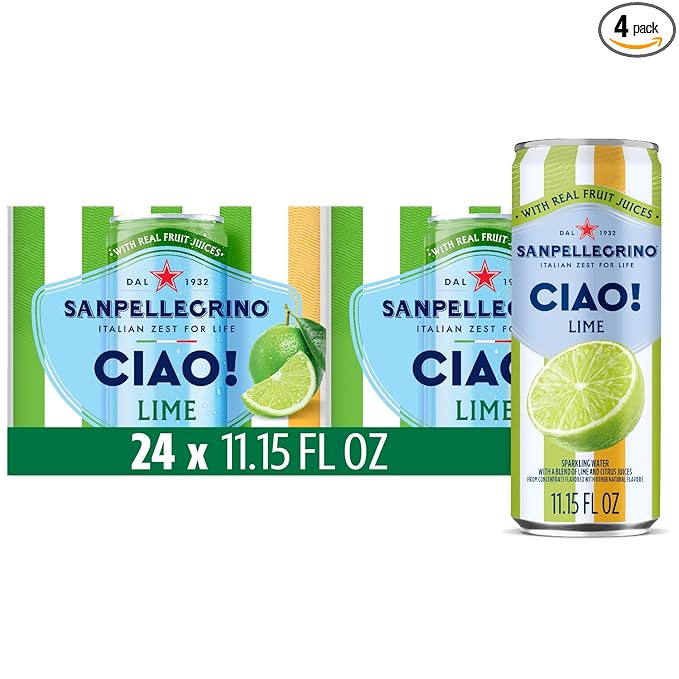 Sanpellegrino CIAO! Lime Sparkling Water, Low-Calorie Italian Sparkling Water with Real Fruit Juices, 0g Added Sugar, 24-Pack