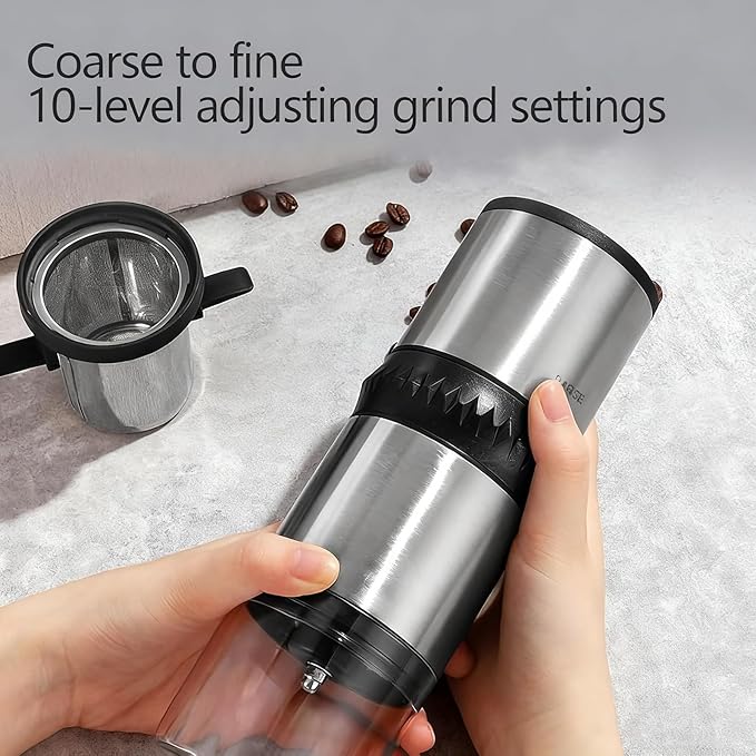 Portable Coffee Grinder,USB Rechargeable Coffee Maker,Electric Stainless Steel Burr Burr Coffee Grinders, Espresso Battery Coffee Bean Grinder Machine with 15 gind Settings for Home Use(Black9109)