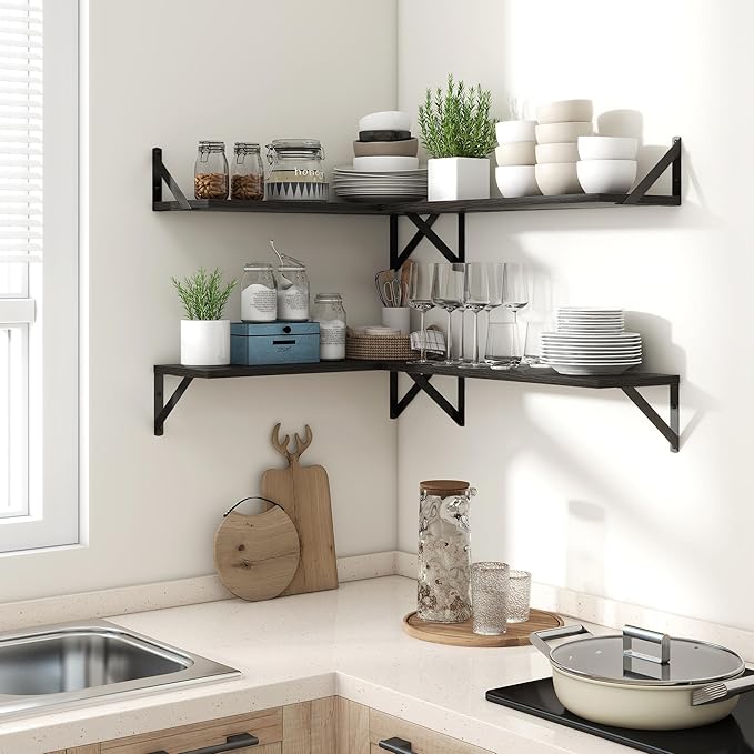 Axeman Black Floating Shelves for Wall 48 Inch | 47.3W x 8D Rustic Wood Floating Shelves Set of 2 | 8 Inch Deep Long Wall Shelves for Bathroom Kitchen Living Room | Bookshelf Display Shelves