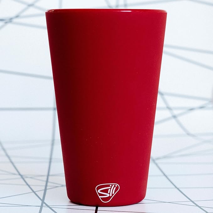 Silipint 16oz Silicone Pint Glass – Unbreakable BPA-Free Reusable Silicone Drinking Cup – Flexible Dishwasher Microwave & Freezer Safe – Stemless Glass for Water Coffee Smoothies (Classic Red)