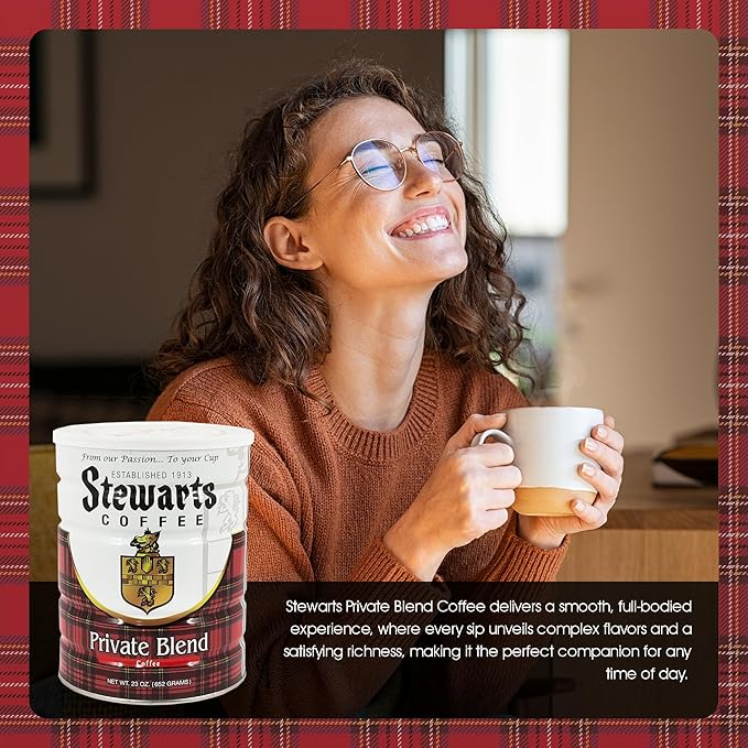 Stewarts Private Blend Medium Roast Ground Coffee - Classic Rich, Smooth & Full-Bodied Flavor Gourmet Coffee Grounds - Great for Hot, Cold Brew, Morning Breakfast, Cafe & More (23oz, Pack of 6 Cans)