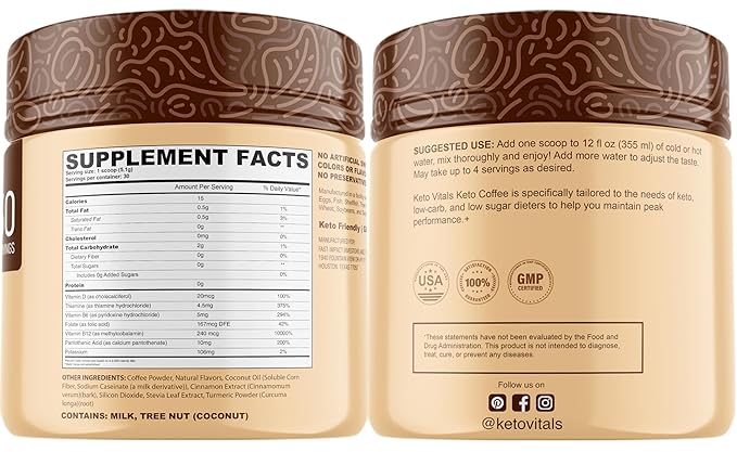 Keto Vitals Instant Keto Coffee Powder - 30 Servings - Low-Calorie Vanilla Sweetened Coffee with Keto-Friendly Creamer